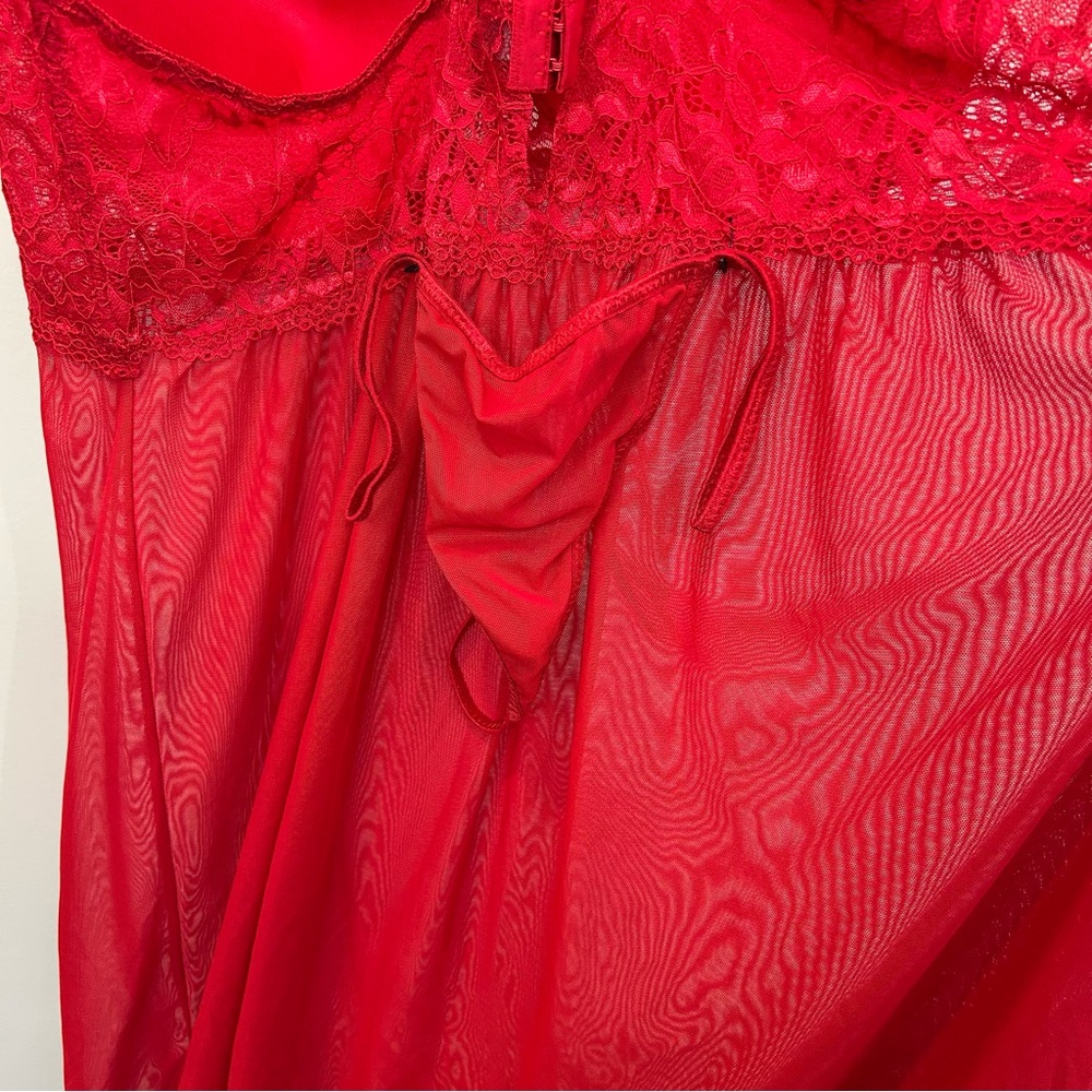 NWOT Daisy Fuentes Red Lace Push Up Babydoll Negligee Thong Panty Set 1X - Picture 5 of 10